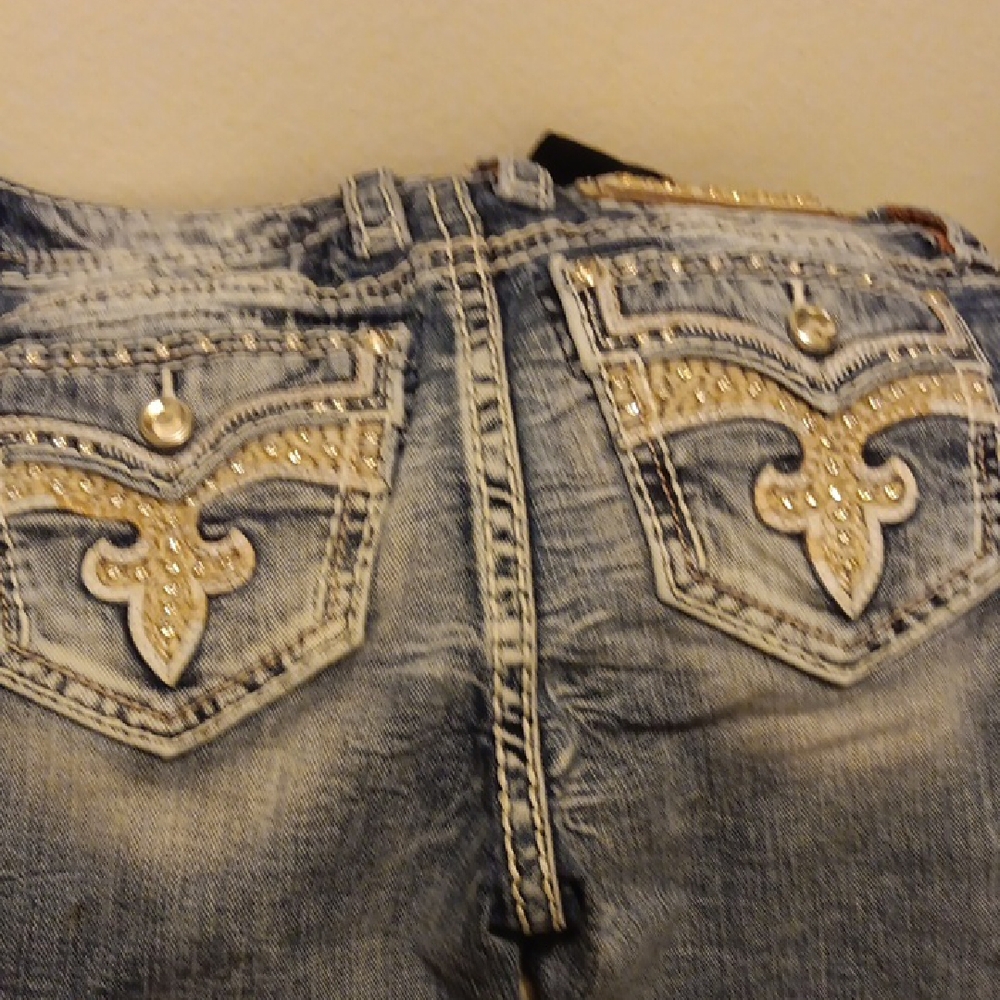 Rock Revival Womens Distressed Blue Jeans - Picture 2 of 4